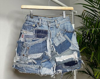 Denim skirt ,Reworded denim/patchwork skirt ,custom made denim Levi’s 501 skirt/ Made to order / custom made