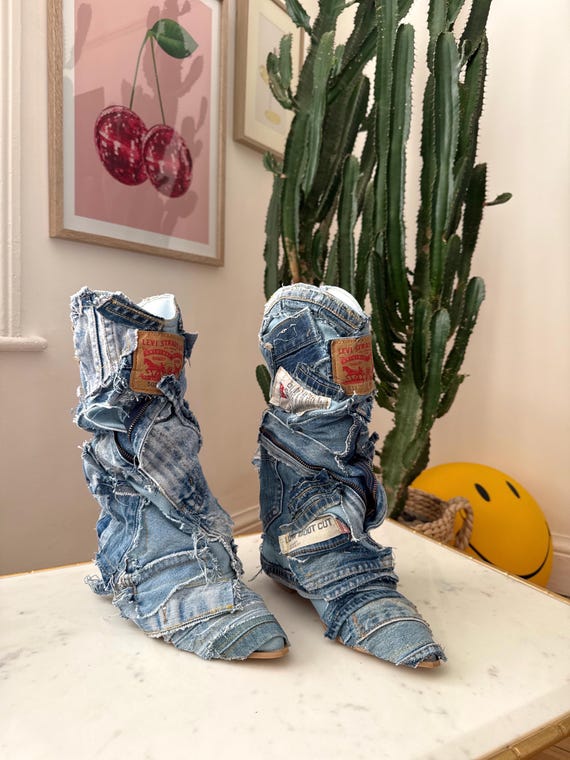 Reworked Denim Boots Size Australia