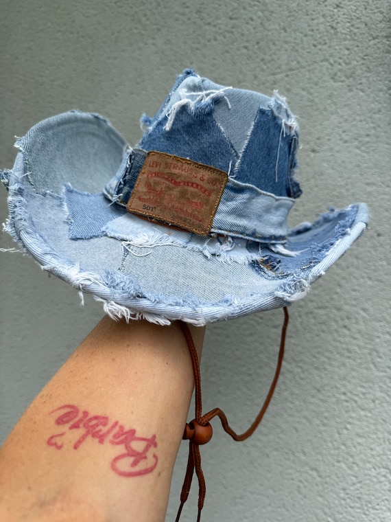 CUSTOM JEAN COWBOY HAT Custom Cowboy hat / Denim / Black Base / NY(ICE) – COWBOY HATS main image 4