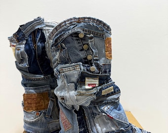 Reworked denim boots UK 3