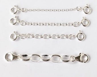 Sterling Silver Safety Chain or Extender Belcher, 2 x Clasps, Small Medium Large and Extra Large,  Length 1" to 4" - TheSilverSnowdrop