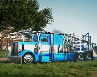 Peterbilt Semi Truck and Car Transport Trailer With Attachment Script | FiveM | Grand Theft Auto 5 | Optimized | Mod | High Quality