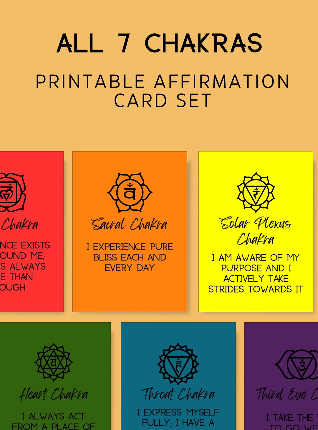 Chakra Affirmation Cards Balancing the 7 Chakras Printable, Digital ...