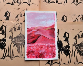 Original Gouache Landscape Painting Postcard