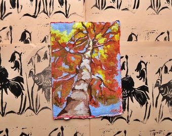 Origineel gouache schilderij van boom