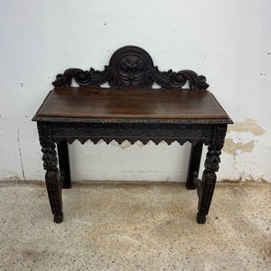 19th Century English Carved Oak Hall Table