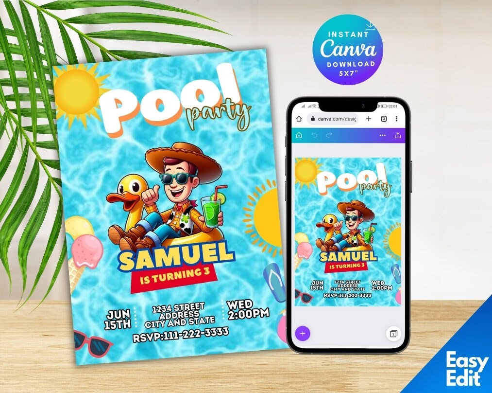 Toy Story Invitation, Toy Story Pool Party, Toy Story Invite,editable