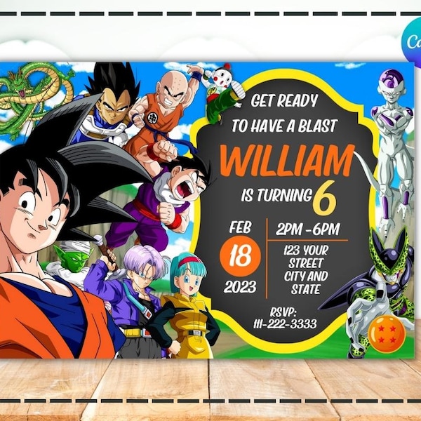 Dragon Ball Birthday Invitation Template, Dragon Ball Invite, Dragon Ball Birthday Party, Kid Invite, Boys Party, Editable Canva