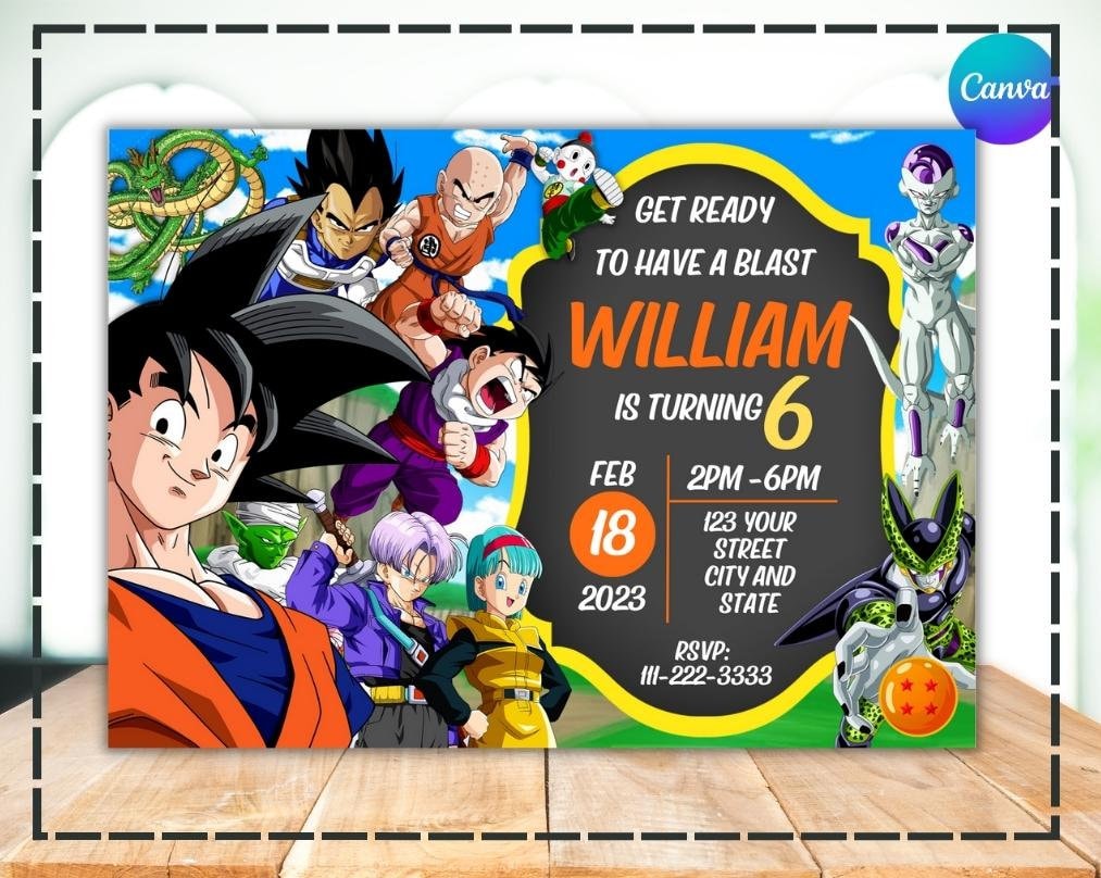 Dragon Ball Birthday Invitation Template, Dragon Ball Invite, Dragon