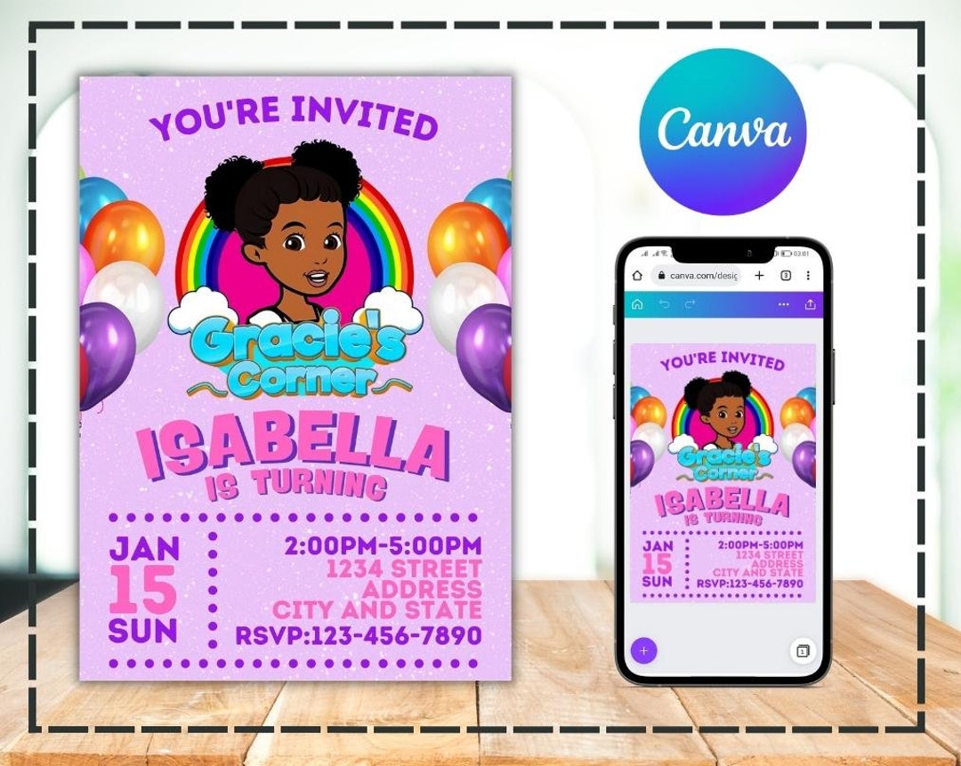 Gracie's Corner Birthday Invitation Template Printable Party Invite