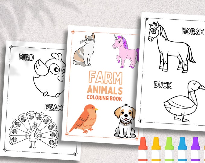Printable Farm Animals Coloring Book, Farm Animal Coloring Pages for Kids, Farm Birthday Party ...