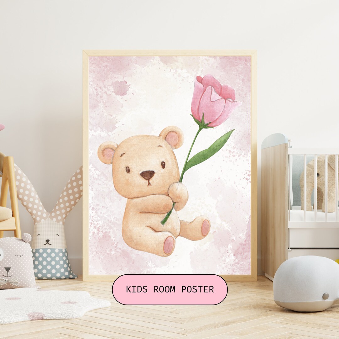 Bear Holding a Flower Printable Nurseries Wall Art Teddy Bear - Etsy