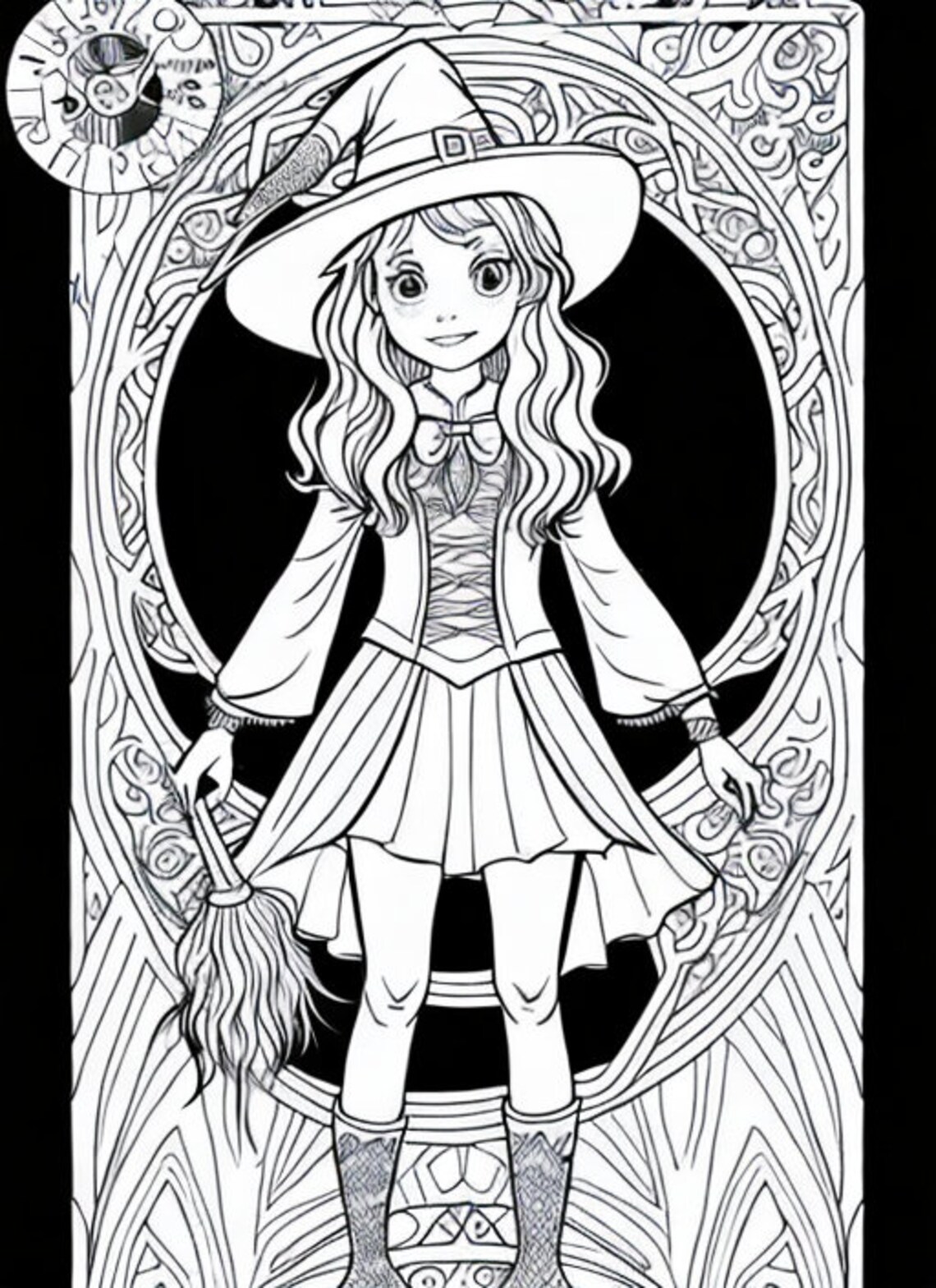 Cute Young Witch Coloring Pages for Adults, Printable Young Witch, 25 ...