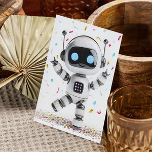 Cartolina Robot Coriandoli, Festa con Cartoline, Danza, Invito Celebrazione, Cartolina Robot Coriandoli (Retro Vuoto)