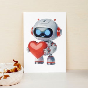 Postal Robot Corazón, Tarjeta Corazón, Robot Corazón, Amor, Día de la Madre (parte posterior en blanco)