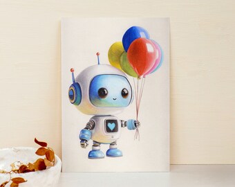 Ballons robots de carte postale | Ballons robots de carte postale | Carte d’anniversaire robot | Ballon-robot