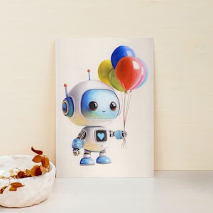 Postkarte Roboter Luftballons | Postcard Robot Airballons | Robot Birthday Card | Roboter Ballon