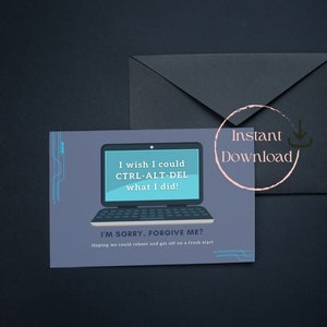 I&#39;m Sorry Card - Funny Apology Card - Sorry Card with Computer - Printable Sorry Card for Instant Download