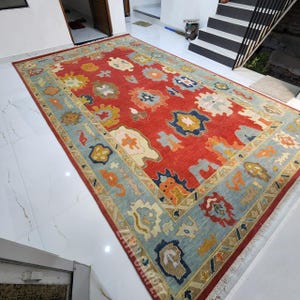 Oushak Hand knotted Rugs | 100% Wool Natural Drying Area Rug For Living Room Soft & Comfy Rug
