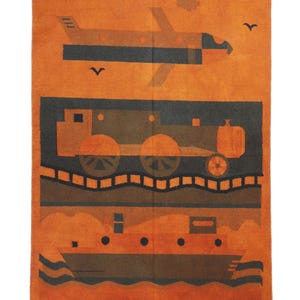 Modern Abstract Art Rug | Handwoven Orange Wool Rug With Industrial Motif