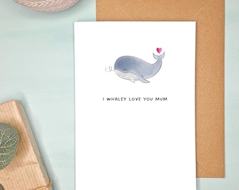 Personalised Watercolour Whale Card - Minimalist Whale Pun - Customisable Text