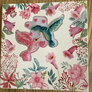 Pour 1 carte souvenir colibri fait main au point de croix et enveloppe pour anniversaires/occasions spéciales
