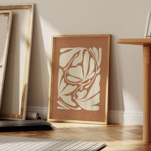 Abstract Plant Art, Terracotta Prints, Burnt Orange Print, Printable Wall Art, Mid Century Modern, Neutral Art, Botanical Poster, Organic