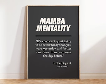 Kobe Bryant Poster, Mamba Mentality Wall Art, Basketball Quotes, Bet On Yourself, NBA Black Mamba, Motivation Printable, Sports Gift Decor