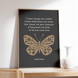 Choose Courage Over Comfort Wall Art, Brene Brown Quote Print, Therapy Office Decor, Mental Health Poster, Psychology, Beige and Black Art