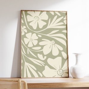 Sage Green Wall Art, Abstract Botanical, Digital Download, Neutral Botanical Printable Art, Flower Print, Organic Minimalist Poster Decor