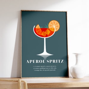 Impresión de cóctel Aperol Spritz, Receta de póster de Aperol Spritz, Decoración de carrito de bar, Arte de pared retro minimalista, Decoración de cocina, Descargar imprimible
