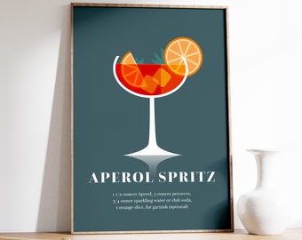 Impression cocktail Aperol Spritz, affiche de recette Aperol Spritz, décoration de chariot de bar, art mural rétro minimaliste, décoration de cuisine, version imprimable à télécharger