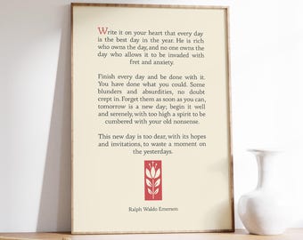 Ralph Waldo Emerson Quote, Write it On Your Heart Wall Art, Poetry Lover Wall Art, Literary Poster, Motivational Life Quote, Printable Decor
