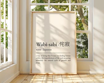 Wabi Sabi Definition Print, Inspirational Definition Poster, Japanese Decor, Wabisabi Artwork, Typography Printable Minimalist Wall Art