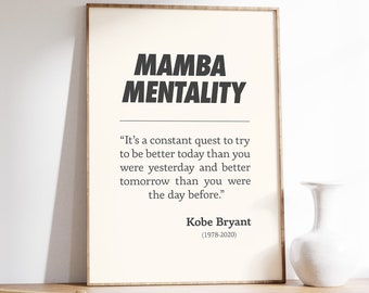 Kobe Bryant Poster, Mamba Mentality Wall Art, Basketball Quotes, Bet On Yourself, NBA Black Mamba Quote, Basketball Prints, Motivation Decor