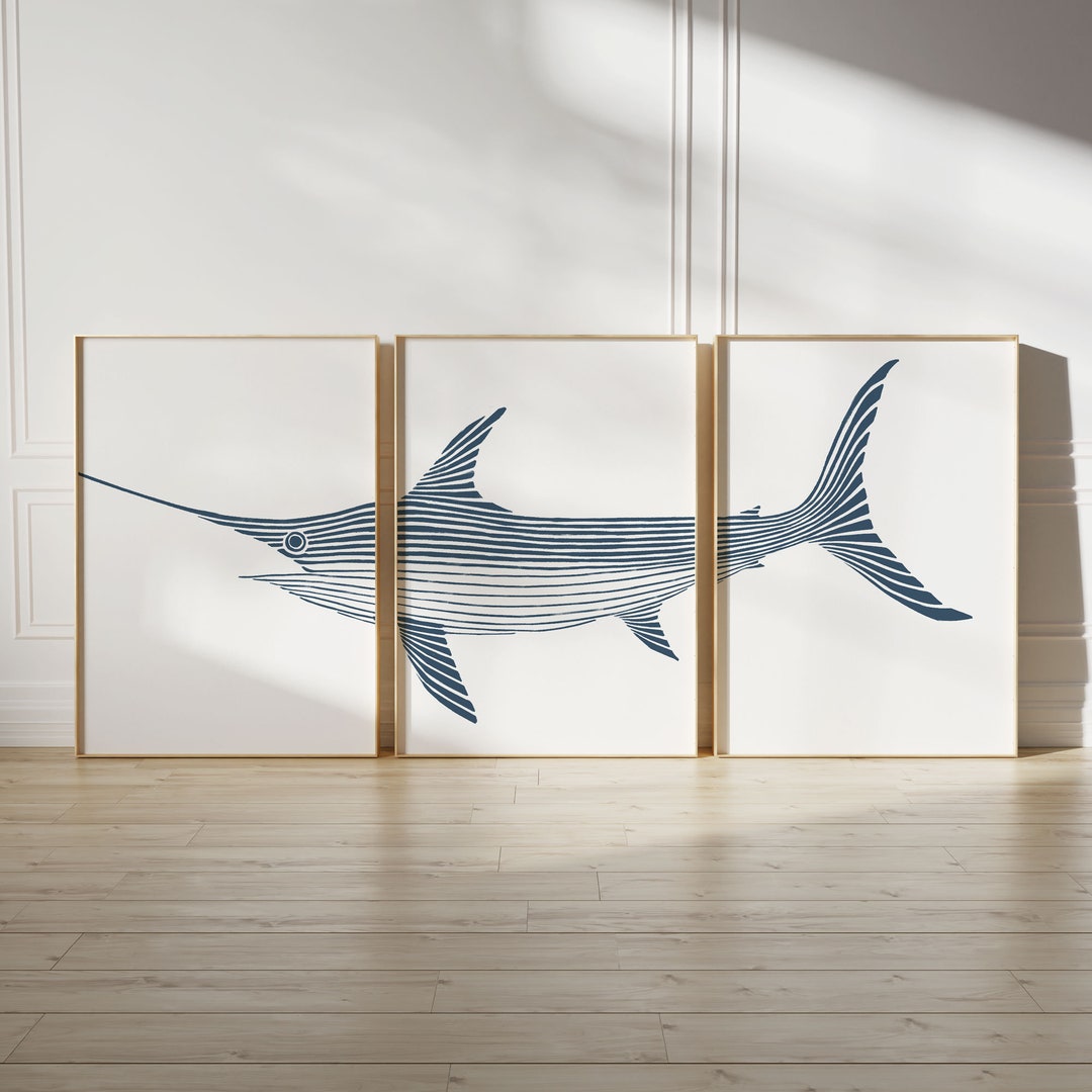 3 Piece Swordfish Print Swordfish Marlin Art Set of 3 Beach Etsy