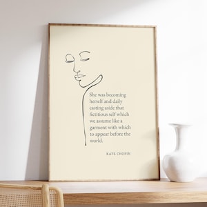 Kate Chopin Quote Print, Feminist Book Lover Gift, Motivational Wall Art, The Awakening, Minimalist Illustration Woman Positive Affirmation