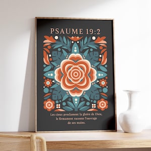 Psaume 19:2 en Français, Affiche chrétienne, Poster Illustration Folk Fleurs, Citation biblique, Idée cadeau décoration chrétienne art mural