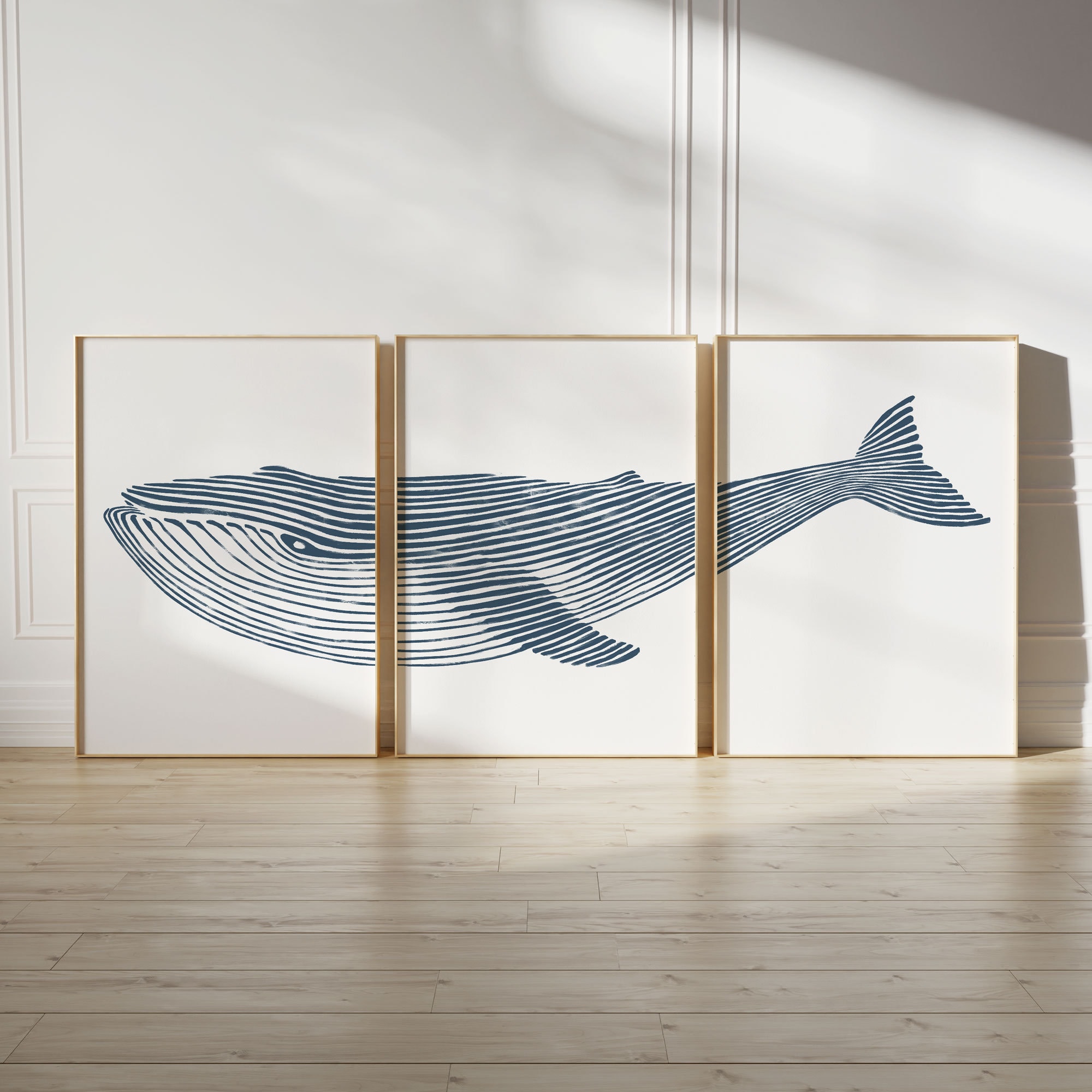 3 Piece Humpback Whale Art, Set of 3, Blue Coastal Wall Art Nautical Home Decor Beach Triptych, Instant Digital Download, Boho, Whales Print