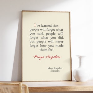 Maya Angelou Quote Print, I&#39;ve learned that people will forget what you said, Maya Angelou Wall Art, Motivational, Instant Digital Download