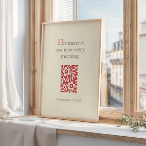 His Mercies Are New Every Morning Print, Lamentations 3:22-23, Modern Christian Wall Art, Bible Verse Poster, Scripture Art Digital Download