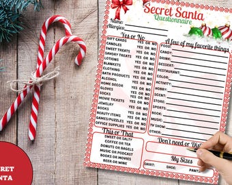 Cuestionario para el Amigo Invisible / Fiesta de oficina / Intercambio de regalos / Imprimible / Juego navideño / Trabajo / Familia / Lista de deseos / Formulario de inscripción