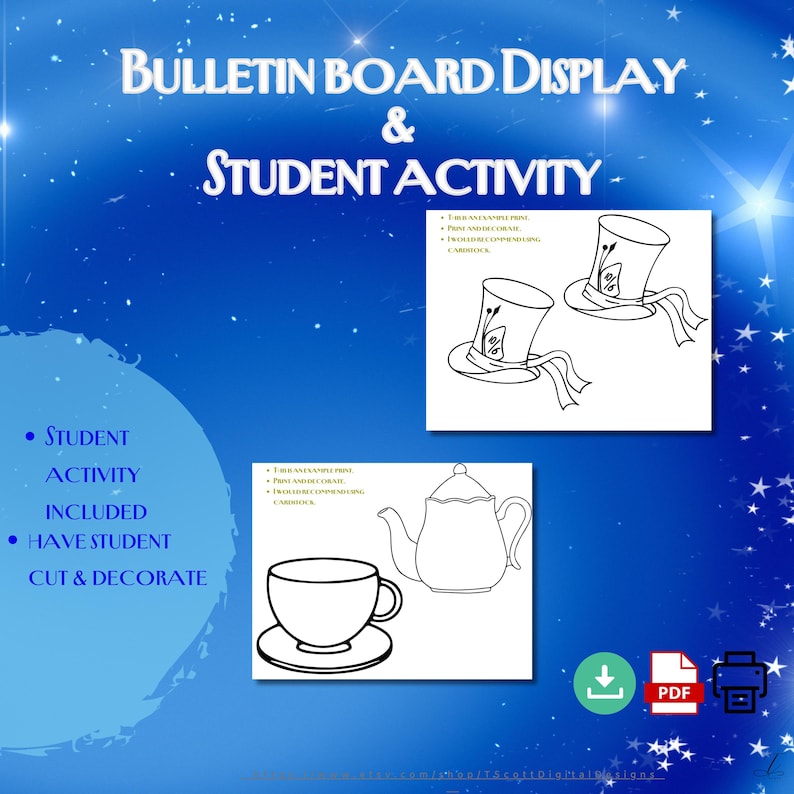 Wonderland Classroom Bulletin Board Kit: Mad Hatter Decor (digital ...