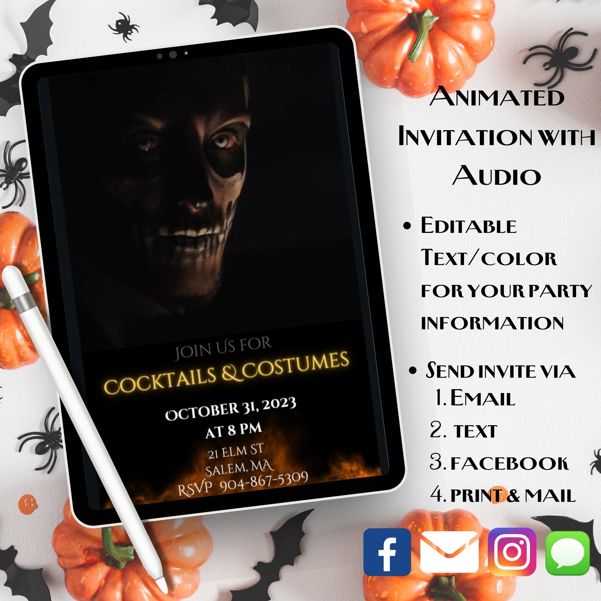 Animated Halloween Invitation, Costume Party Invite, Spooky Invite, Day of the dead theme, Halloween Invite, Video Invitation, video evite