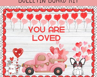 Kit para tablón de anuncios de San Valentín: Camión rosa, corazones y actividad fotográfica para estudiantes (descarga digital)