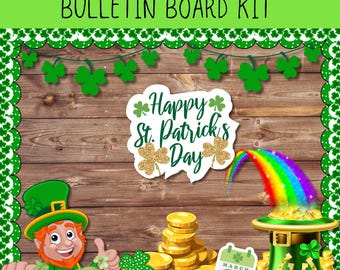Kit para tablón de anuncios del Día de San Patricio: Duende, trébol y arcoíris (descarga digital)
