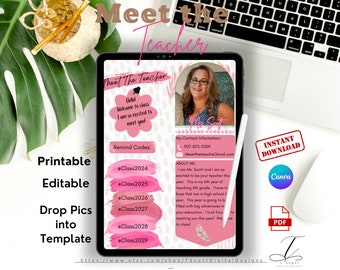 Plantilla de carta y boletín informativo "Conoce al profesor" estilo bohemio (descarga digital)