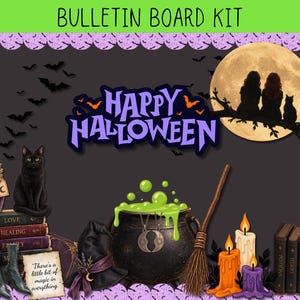 Praktische magische prikbordset: heksendecoratie voor in de klas, Halloween-prikbord voor op de klasdeur (digitale download)