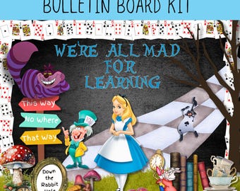 Kit de tablón de anuncios para el aula del País de las Maravillas: Decoración del Sombrerero Loco (Descarga digital)