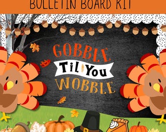 Kit para el tablón de anuncios del aula con temática de pavo para el Día de Acción de Gracias (descarga digital)